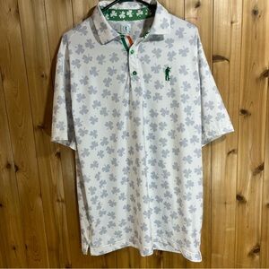 U Suck At Golf Shamrock Polo Shirt Men’s XL White Clover Stretch Golf Irish